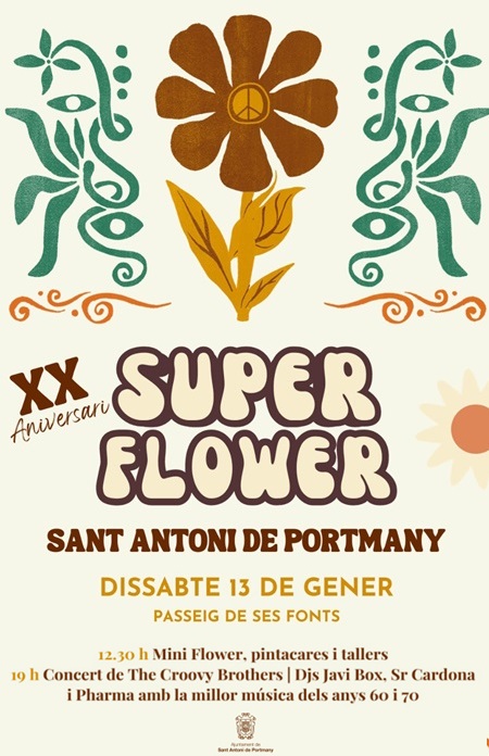 Fiestas Patronales San Antonio 2024, Ibiza. Festes de Sant Antoni, Eivissa: Super Flower. Mini Flower