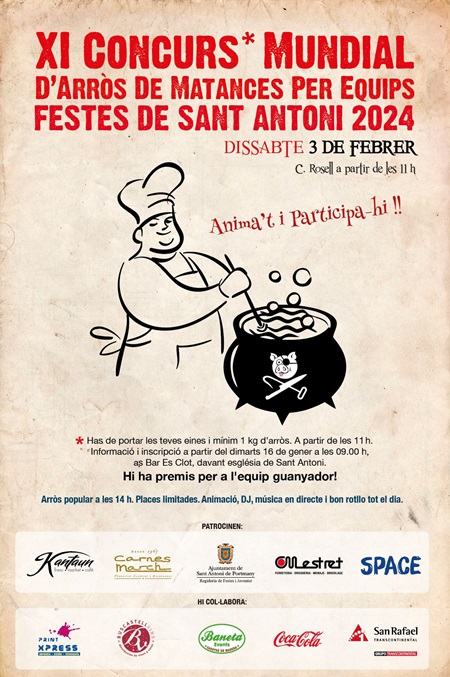 Fiestas Patronales San Antonio 2024: XI Concurso Mundial de Arroz de Matanzas. XI Concurs Mundial d'Arròs de Matances