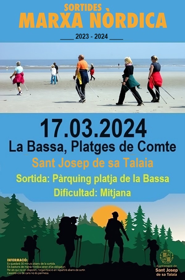 Marcha Nórdica 2023-2024. Marxa Nòrdica. La Bassa, Platges de Comte. Sant Josep, Ibiza. Nordic Walking