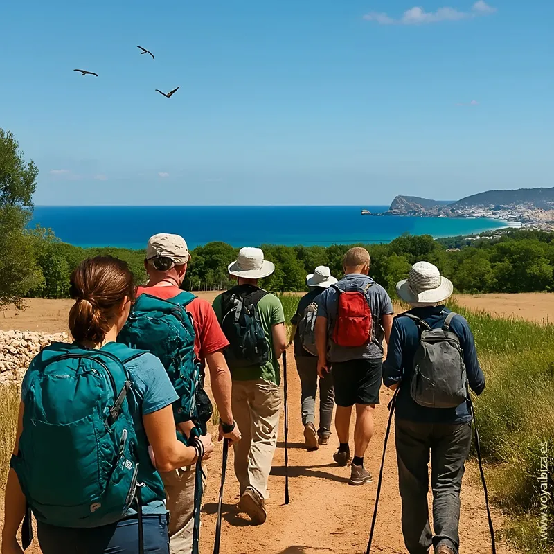 Marcha Nórdica en Ibiza: Grupo de marchadores en ruta