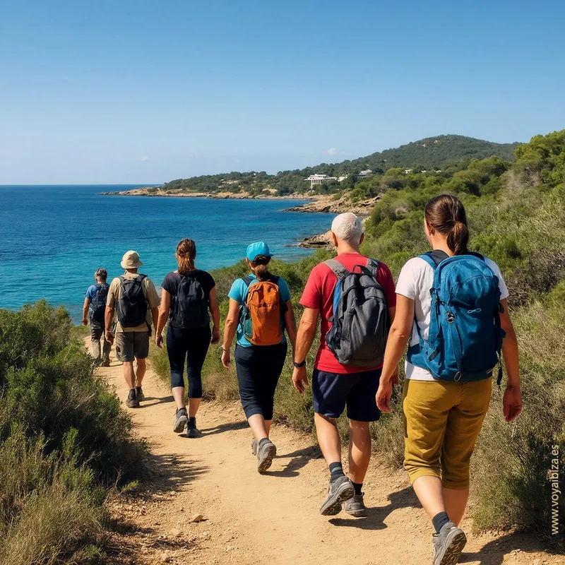 Grupo de senderistas recorriendo la costa. Caminatas Guiadas.