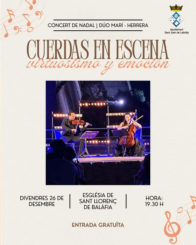 Concert de Nadal 2025 Sant Llorenç de Balàfia (Sant Joan de Labritja), Eivissa: Dúo Marí-Herrera - Cuerdas en Escena