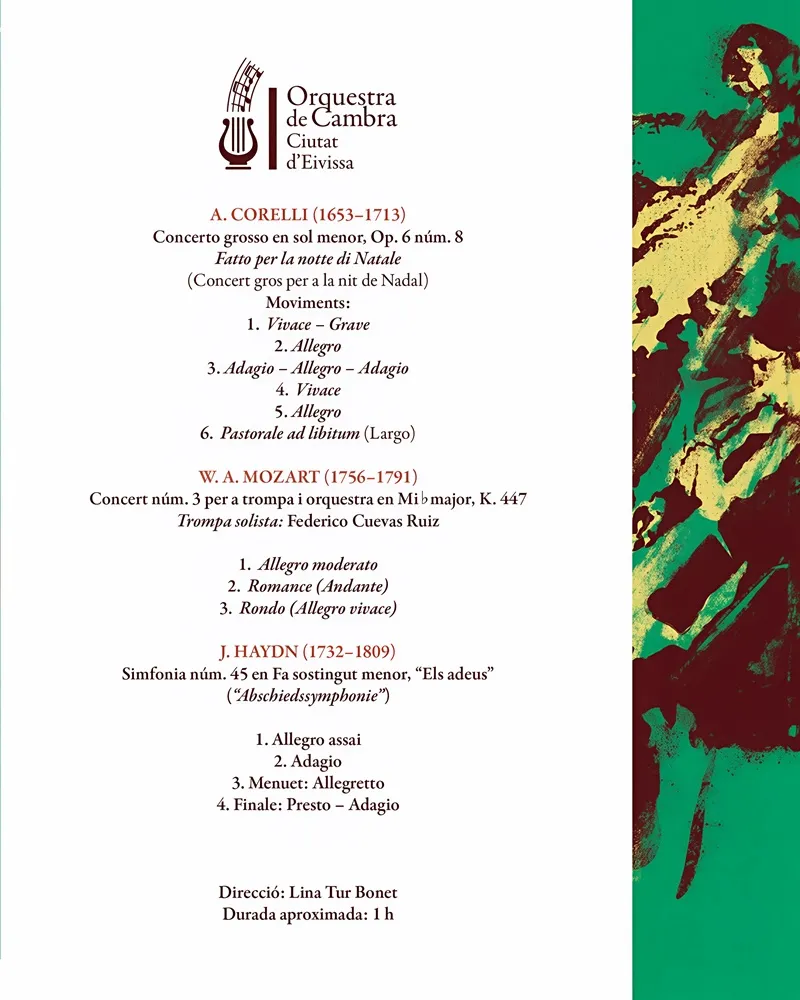 Concierto Orquesta de Cámara Ciudad de Ibiza 2025. Iglesia de Santa Cruz, Eivissa: 26 aniversario de Ibiza Patrimonio de la Humanidad: Programa