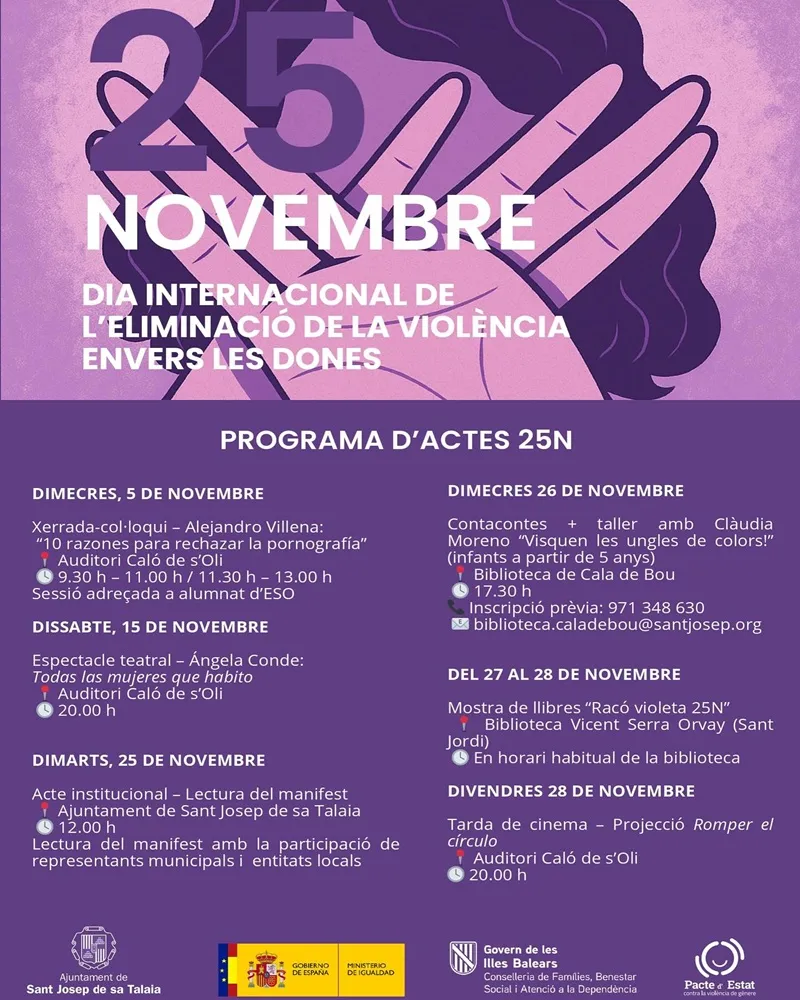 Dia Internacional Eliminació Violència Contra la Dona 2025. Sant Josep de sa Talaia, Eivissa (Ibiza)