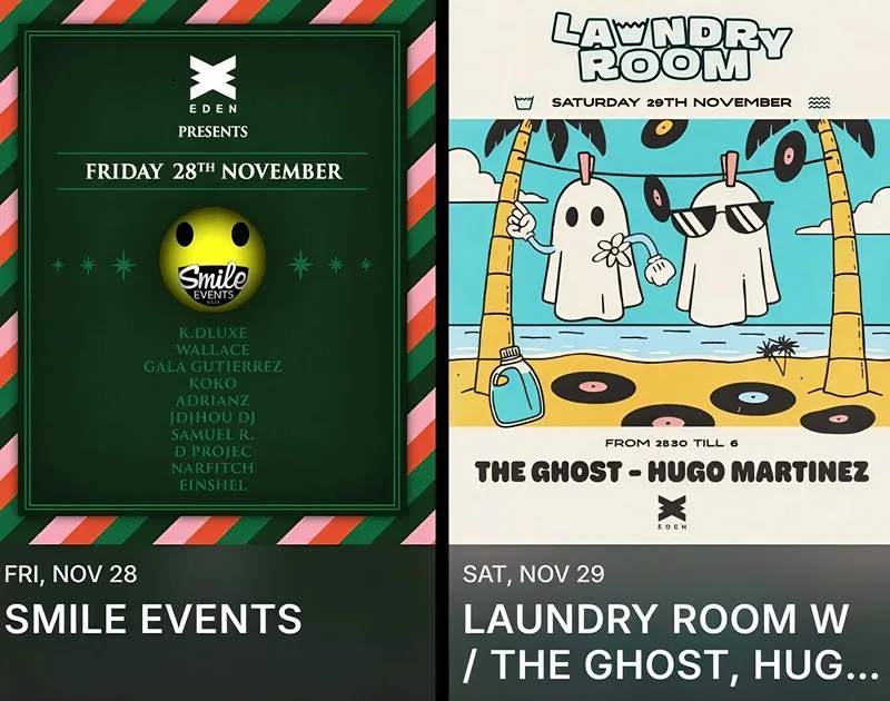 Fiestas Eden Ibiza Noviembre 2025: SMILE EVENTS - LAUNDRY ROOM