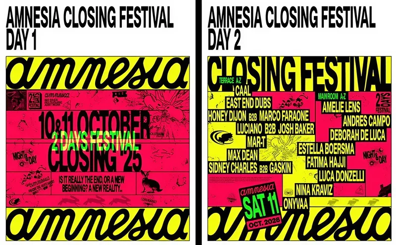Fiestas Amnesia Ibiza Octubre 2025: AMNESIA CLOSING FESTIVAL DAY 1 & DAY 2