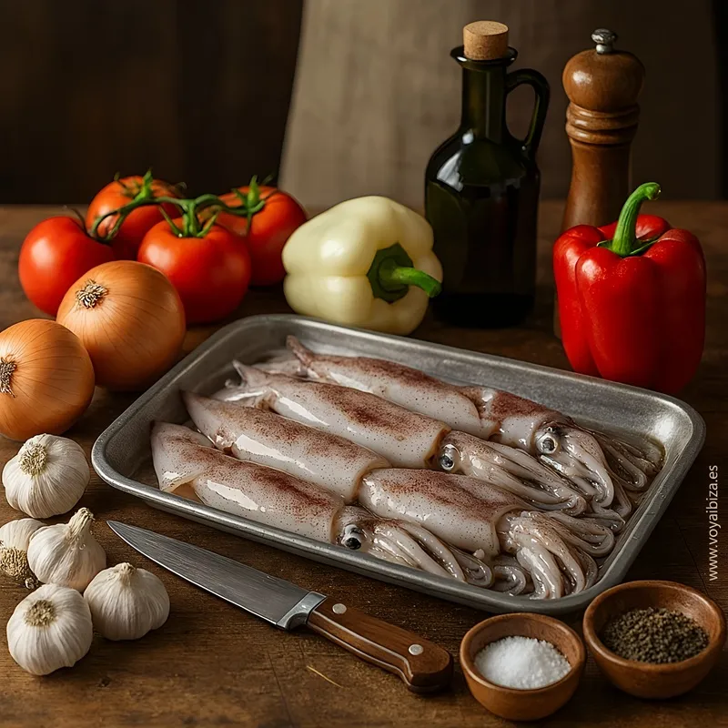 IX Feria gastronómica del calamar 2025. San Carlos de Peralta (Santa Eulalia del Río), Ibiza (Eivissa): Calamares en la cocina