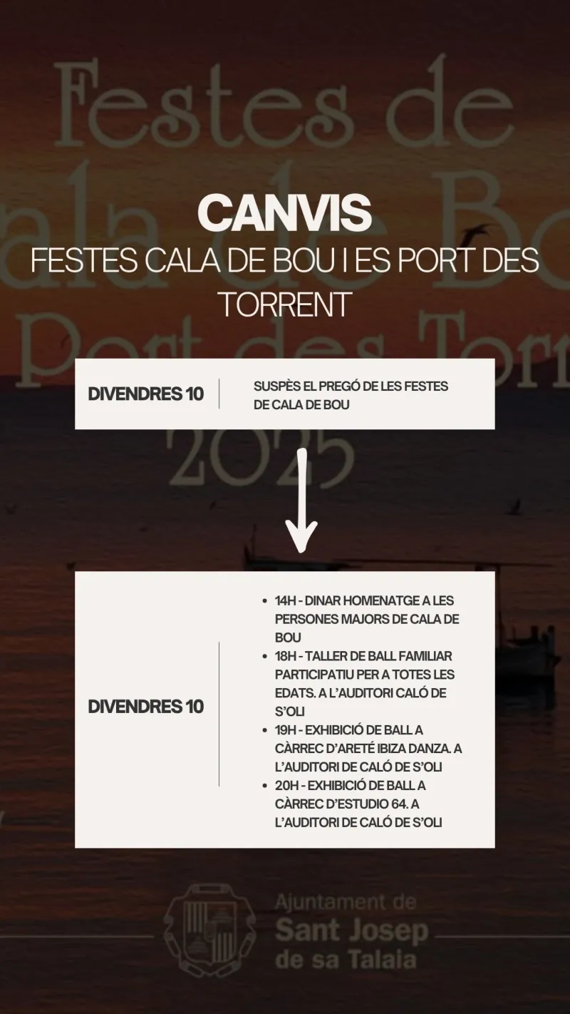 ACTOS y ACTVIDADES CANCELADAS! - Festes de Cala de de Bou i Es Port des Torrent 2025 (Sant Josep de Sa Talaia), Eivissa (Ibiza)