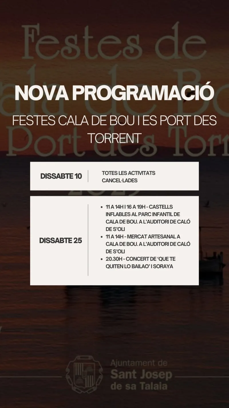 ACTOS y ACTVIDADES CANCELADAS! - Festes de Cala de de Bou i Es Port des Torrent 2025 (Sant Josep de Sa Talaia), Eivissa (Ibiza)