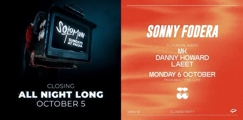 Fiestas Pacha Ibiza Octubre 2025: SOLOMUN +1 - ALL NIGHT LONG (Closing Party) - SONNY FODERA (Closing Party)