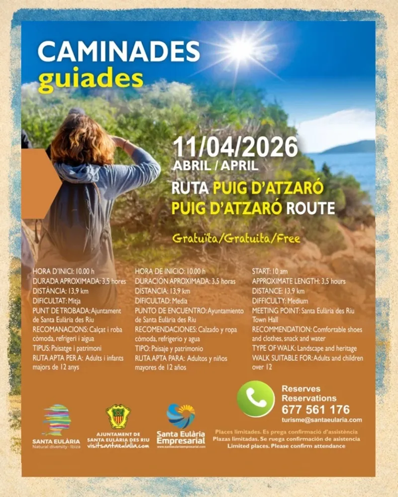 Caminada guiada Ruta Puig d'Atzaró, Santa Eulària Abril 2026, Eivissa