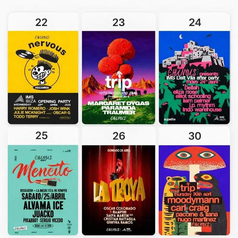 Carteles Fiestas Abril 2026 en Chinois Ibiza