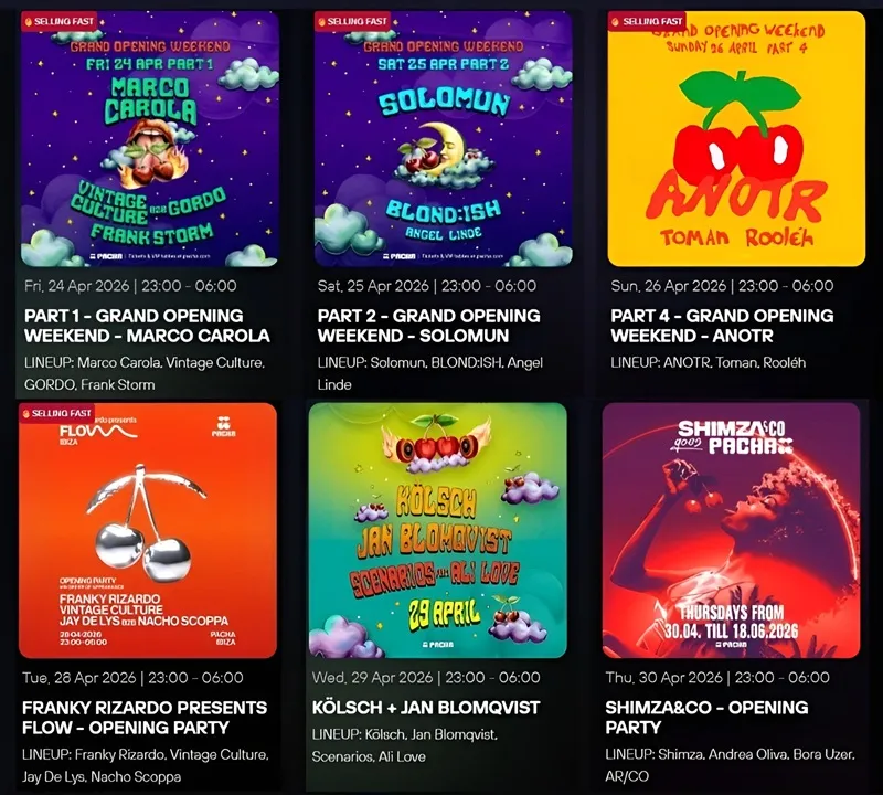 Carteles Fiestas Abril 2026 en Pacha Ibiza