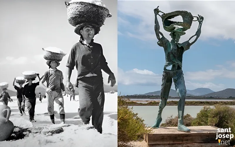 Trabajadores de la sal y monumento la salinero - Las Salinas - Sant Josep, Ibiza