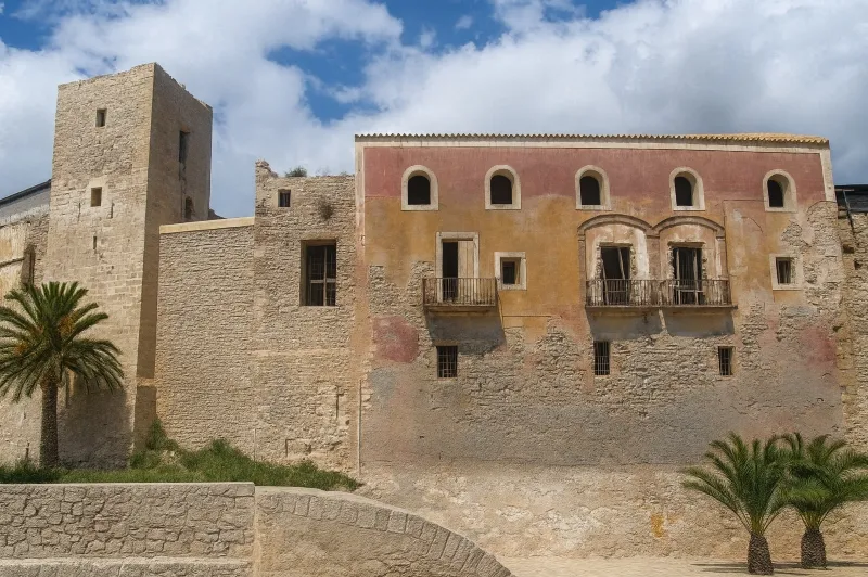 La ALmudaina y Torre del Homenaje antes de la Transformación en Parador de Turismo
