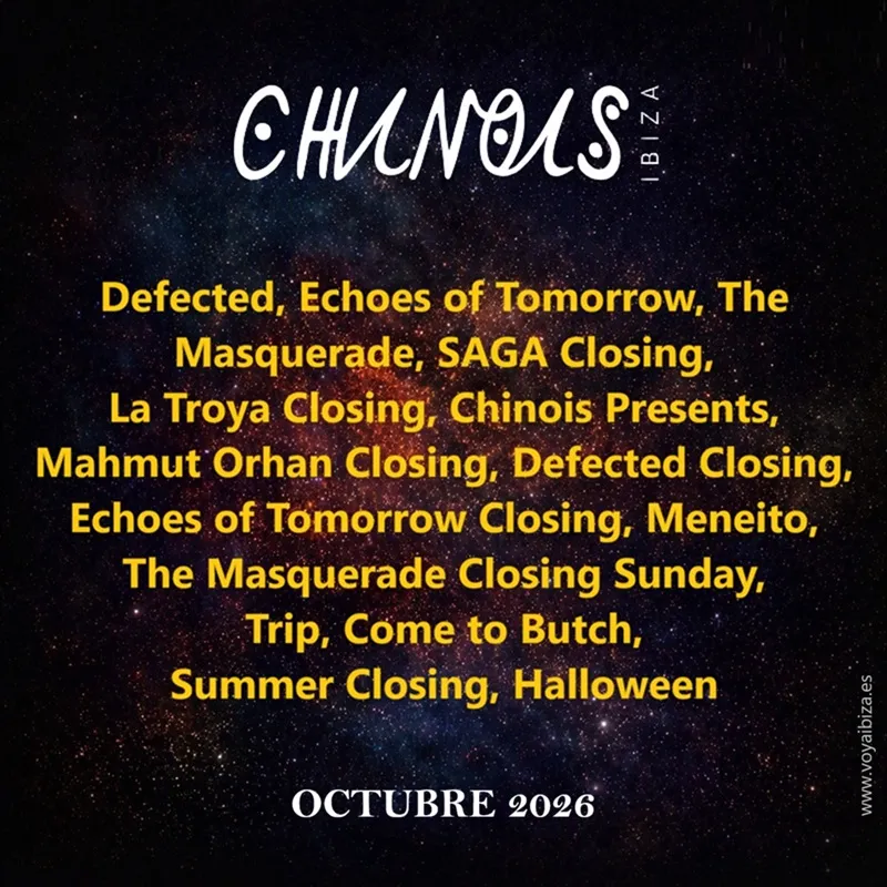 Fiestas OCTUBRE 2026 en Chinois Ibiza