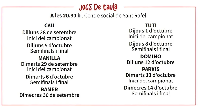 Festes de Sant Rafel 2026: Jocs de taula