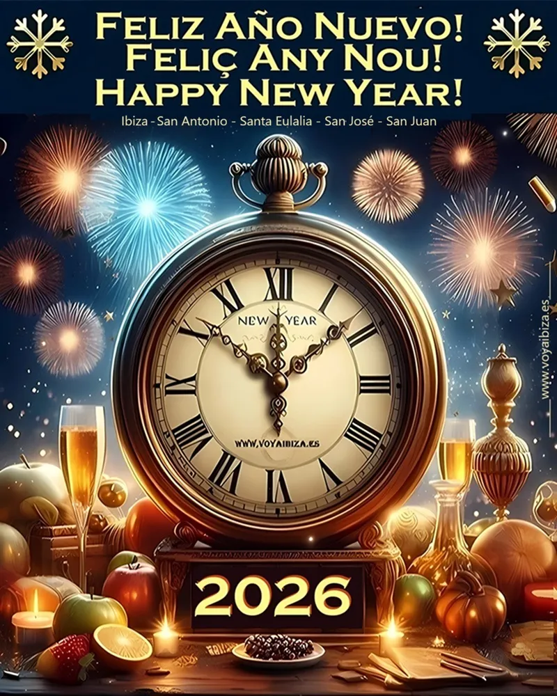 Nochevieja y Año Nuevo 2025-2026 Ibiza, San Antonio, Santa Eulalia, San José, San Juan - Feliz Año Nuevo - Feliç Any Nou - Happy New Year