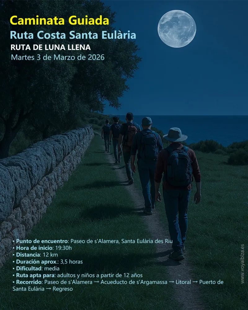Caminata guiada Ruta Costa Santa Eulària Marzo 2026, Ibiza (Eivissa): Ruta de Luna LLena
