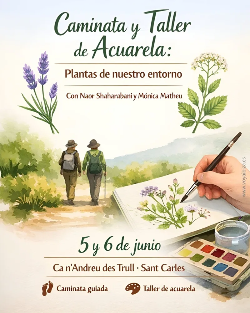 Caminata guiada y taller de acuarela 2026 en Ca n'Andreu des Trull, San Carlos (Santa Eulalia), Ibiza