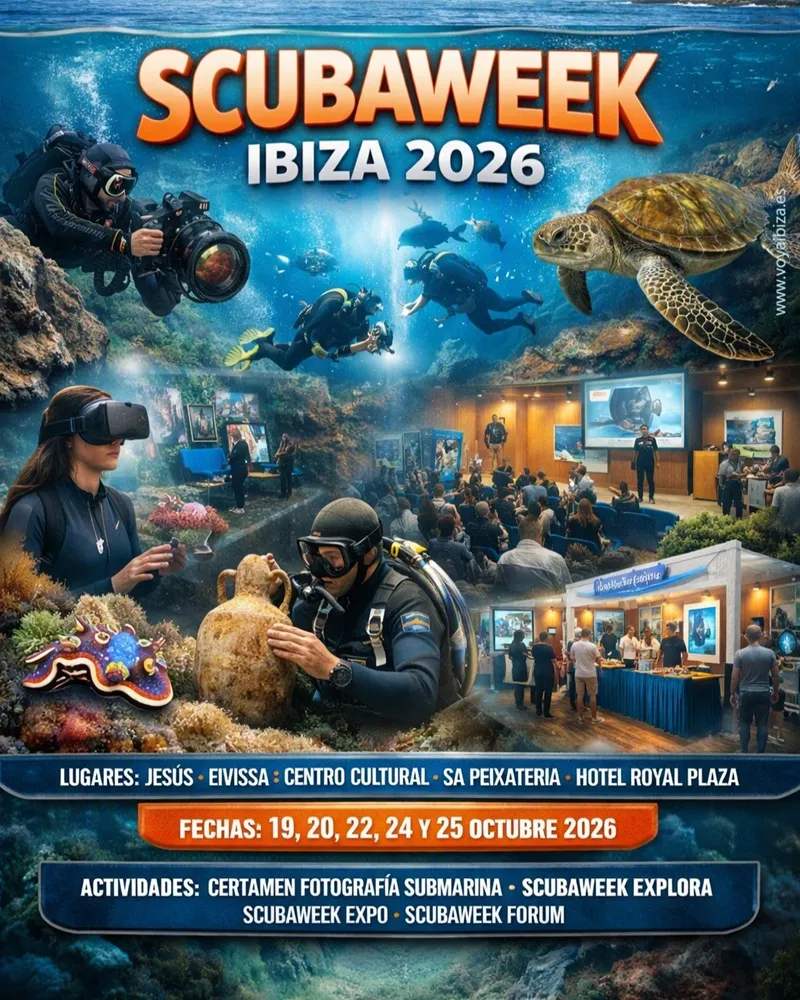Scubaweek Ibiza 2026: Crea (certamen), Explora, Expo y Fórum en Jesús y Eivissa