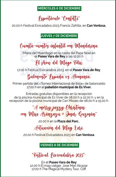 Festes de Nadal 2023 Eivissa (Ibiza): Programa de Actividades 2