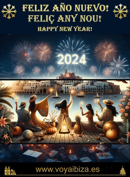 Feliz Año Nuevo 2024. Ibiza - Eivissa. Feliç Any Nou 2024