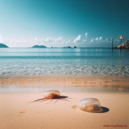 Medusas en Ibiza. Borns (Borms) a Eivissa: En la playa