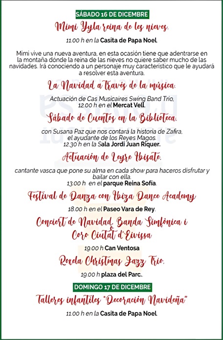 Festes de Nadal 2023 Eivissa (Ibiza): Programa de Actividades 2