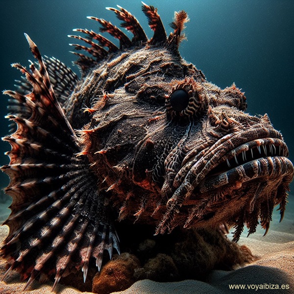Escorpión negro (rascacio, rascassa). Peces de Ibiza y Formentera Escorpión negro (rascacio, rascassa), pez con capacidad mimética y con la cabeza osificada
