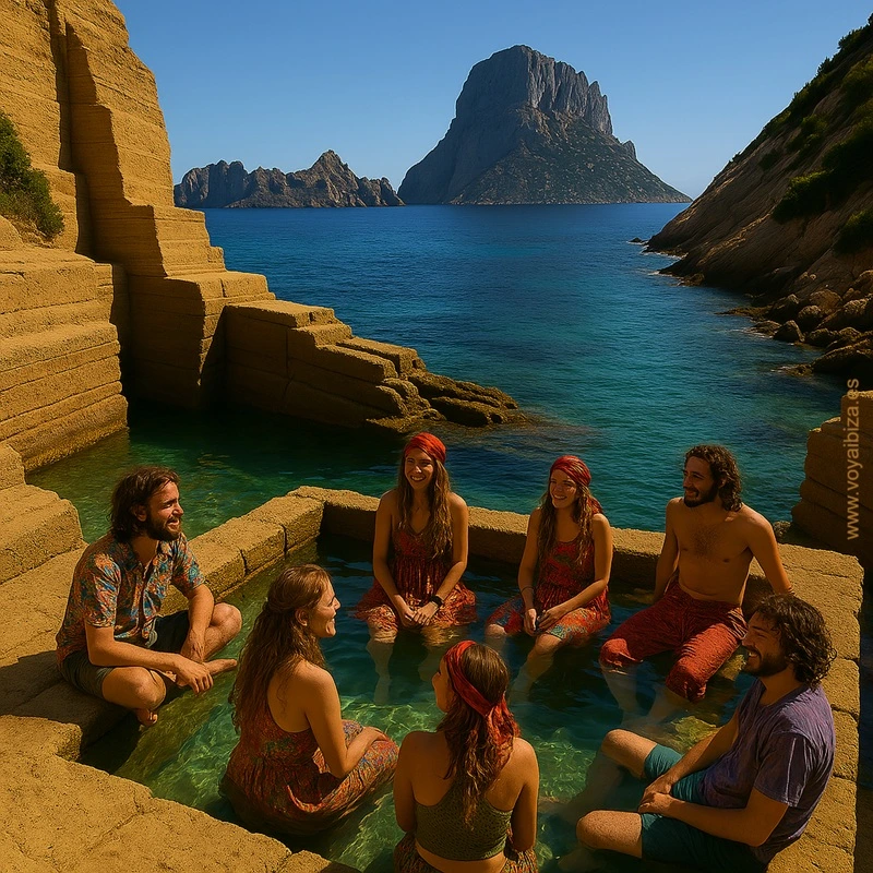 Hippies en Atlantis (Sa Pedrera de Cala d'Hort) en San José, Ibiza (Eivissa)