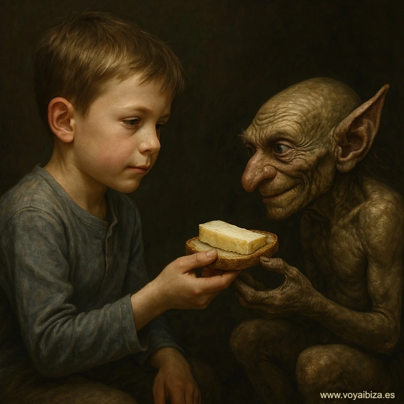 Un niño ofrece pan y queso al Barruguet