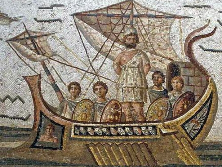 Mosaico puente de mando nave fenicia