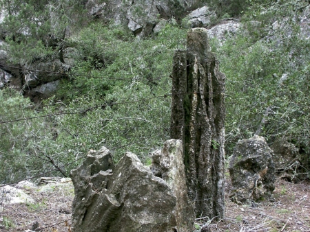 Restos de sedimentos extraídos de la sima de Es Pouàs, conservados en el exterior
