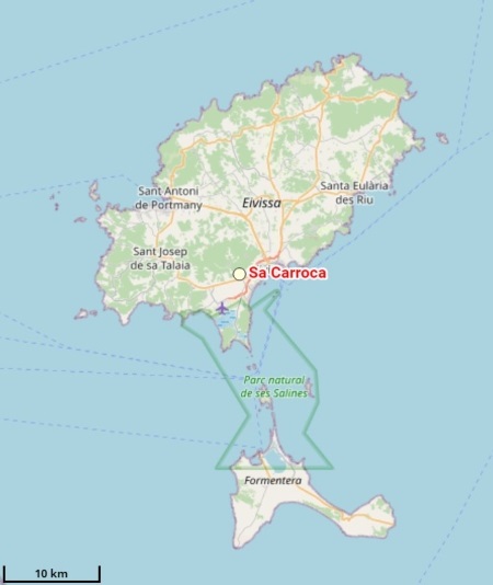 Ubicación en Mapa de Ibiza de Sa Carroca