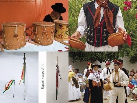 Castañuelas, tambor, flauta, 'espasí'