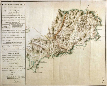 Mapa topográfico del quartó de Santa Eulària, custodiado en el Museo Naval de Madrid