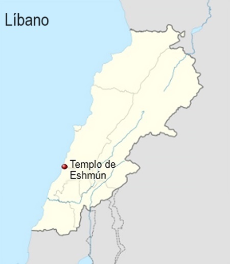 Ubicación del Templo de Eshmún en el Líbano