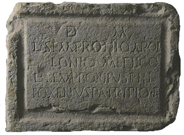 Lápida romana dedicada a Lucio Semproni Apolonio, médico