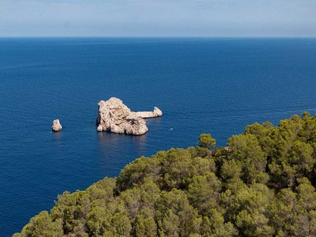 Vista desde tierra, paerte superior. Sa Penya Esbarrada, Ibiza (Eivissa)