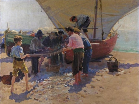 Pescadores frentre al barco